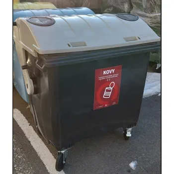 Popelnice Plastový kontejner 1100 l černý, šedé víko (na kovy)