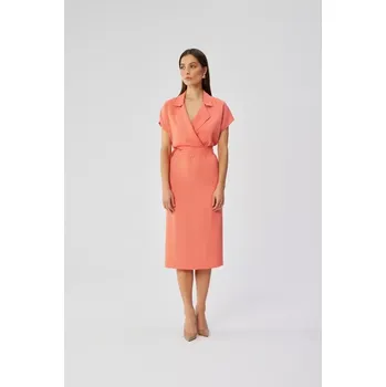 Dámské šaty S363 Košilové šaty s páskem na zavázání - oranžové EU XXL