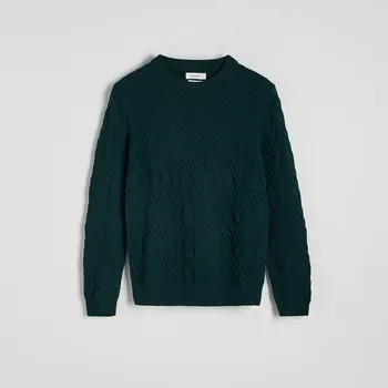 Pánský svetr Reserved - Svetr s příměsí vlny - tmavě zelená - ZU404-79X - ZU404-79X-S