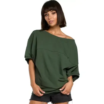 Dámské oblečení B079 Halenka nadměrné velikosti se zavinovacími detaily - vojenská zelená EU S/M