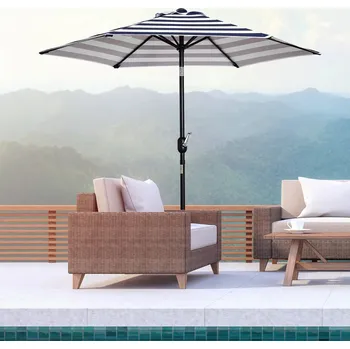 Stínicí technika Slunečník s ocelovým rámem Ø 230x216 cm | modrý pruh