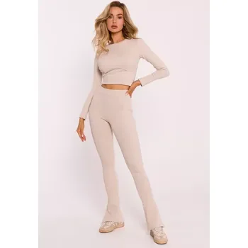 Dámské legíny M816 Žebrované legíny s dělenou nohavicí - pískové EU M