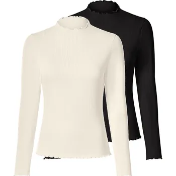 esmara® Dámské triko s dlouhými rukávy, 2 kusy (černá/bílá, L(44/46))