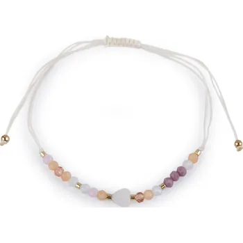 Náramek Náramek shamballa srdce a broušené korálky s AB efektem, malé, 5 bílá pudrová