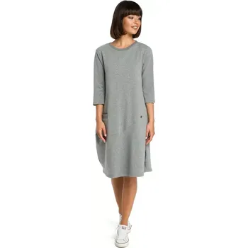 Dámské šaty B083 Oversized šaty s přední kapsou - šedé EU M