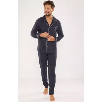 Pánské pyžamo De Lafense pyžamo 729 Norberto dlouhé/r M-2XL pánské rozepínací grafit XXL