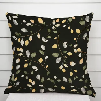 Povlak na polštářek Bavlněný povlak na polštář Sandra SA-722 Větvičky s lístky na tmavě zeleném 30 x 50 cm