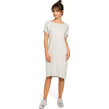 Dámské šaty B050 Midi šaty s kapsami ve švu - světle šedé EU XL