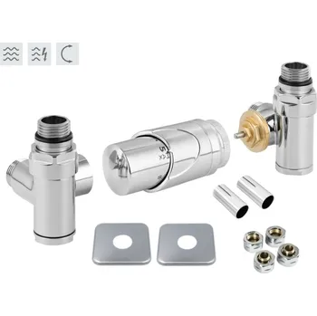 Hlavice pro radiátor Hopa INTEGRATO-SADA, universální rohový ventil s mosaznou rozetou, Chrom