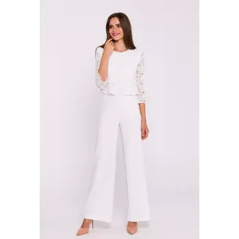 Dámský overall S381 Kombinéza s krajkovými detaily - ecru barva EU S