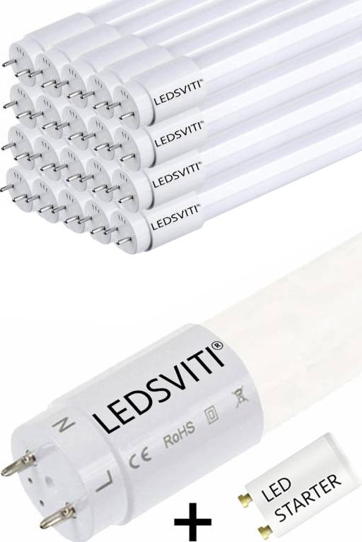 LEDSVITI 20KS LED trubice T8 120cm 18W 4000K denní bílá + startér + startér