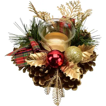 Vánoce Svícen šiškový červeno-zlatý Ø15 cm