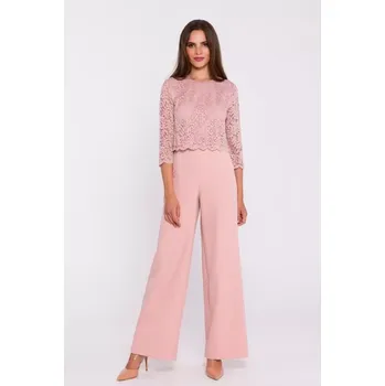 Dámský overall S381 Kombinéza s krajkovými detaily - pudrová EU XL