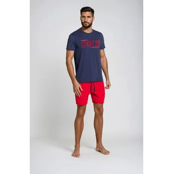 Pánská móda Pyžamo Oxford 38285-59X tmavě modrá a červená - Henderson XXL