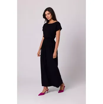 Dámské šaty B264 Maxi šaty s elastickým pasem - černé EU XL