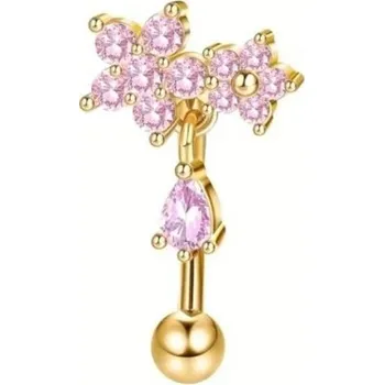 Piercing Zlatý piercing z nerezové oceli 8 x 1,2 mm Růžové diamanty a květiny Jemný dekorativní šperk do nosu ucha