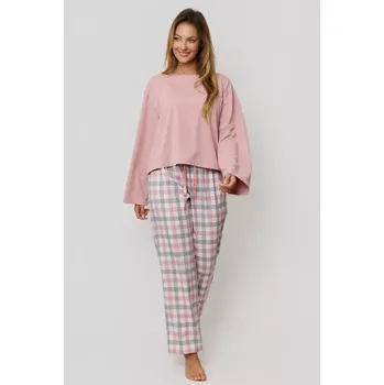 Dlouhé pyžamo Stella. růžovo-šedá 2XL