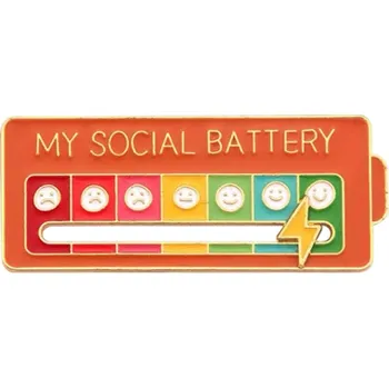 Brož Kancelářský brož 2 x 5 cm Energetická brož ve tvaru baterie Ukazatel nálady Sledovač emocí Stylový doplněk oranžová