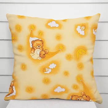 Povlak na polštářek Dětský bavlněný povlak na polštář Sandra SA-727 Spící medvídci na žlutooranžovém 35 x 45 cm