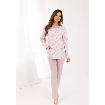 Pánská móda Pyžamo Regina 710 dlouhé/r M-XL Z25/26 dámské rozepínací Růžová L