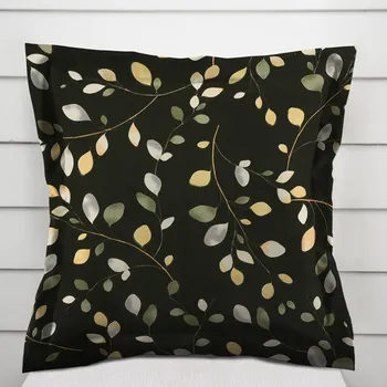 Povlak na polštářek Bavlněný povlak na polštář s lemem Sandra SA-722 Větvičky s lístky na tmavě zeleném 50 x 60 cm
