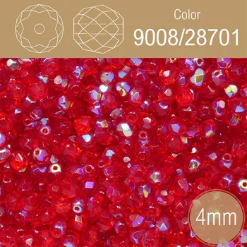 Korálek Korálky BROUŠENÉ 4mm. Barva 9008/28701 Průhledná červená s pokovem AB. Balení 120Ks.