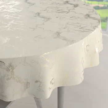 ubrus Sametový kulatý ubrus Isabela IBL-017 Zlatý/kouřový mramor na smetanovém Ø 100 cm