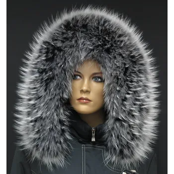 Špongr Kožešinový lem límec na kapuci z finského mývalovce 1034 BLACK & WHITE