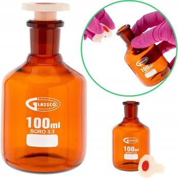 Láhev Láhev na reagencie 100 ml ORANŽOVÁ, PE víčko, sklo borosilikátové 3.3, zábrus 14/23