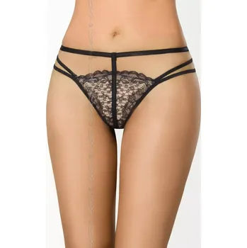Dámské erotické kalhotky Tanga Marshmallow V-7888 černá/béžový - Axami L