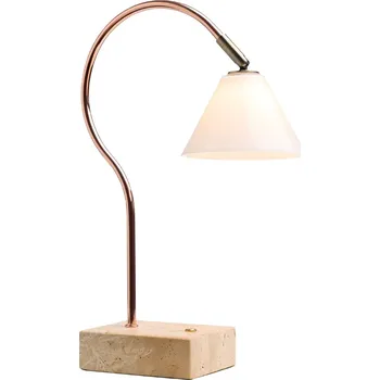 Lampička Halo Design Měděná nabíjecí stolní LED lampa Question 31 cm s travertinovou podstavou