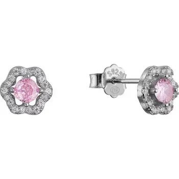 Náušnice Stříbrné náušnice kytičky s růžovým zirkonem 11702.3 rose