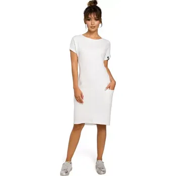 Dámské šaty B050 Midi šaty s kapsami ve švech - ecru barva EU S