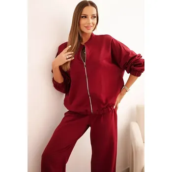 Dámský bavlněný komplet se širokými nohavicemi a mikinou na zip bordový UNI