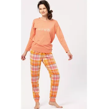 Pyžamo Key LNS 667 B24 Flanelové dlouhé/r S-XL dámské meruňka XL