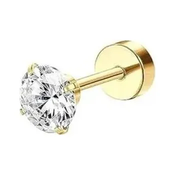 Piercing Zlatý piercing diamant 5 mm 6 x 5 x 0,8 mm Chirurgická ocel Elegantní výrazný piercing s velkým kamínkem