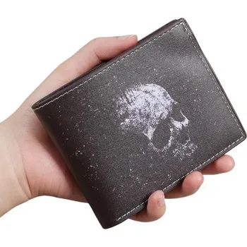 Peněženka Rozkládací peněženka s lebkou 11,5 x 9,3 x 1,4 cm Polyvinyl Kompaktní provedení Peněženka na karty bankovky a drobné hnědá