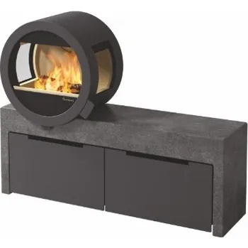Krbová kamna Nordpeis Me Bank standard s bočním prosklením lavice a zásuvky s ocelovým čelem