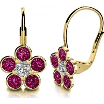 Náušnice Couple, Drobné květinové náušnice Briony II, žluté zlato s barevnými zirkony, 585-68-3-0331.0Z00.0.00.204.07