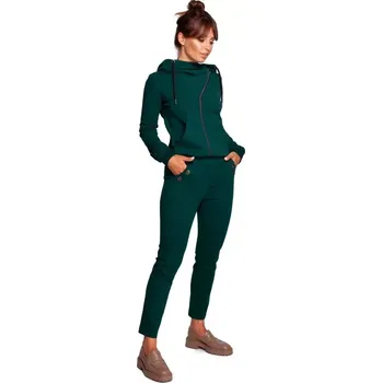 Dámské kalhoty B243 Kalhoty s rovnou nohavicí a oky - tmavě zelené EU XL