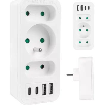 Elektrická zásuvka Síťový rozbočovač MACLEAN s 1x Schuko, 2x Euro a 2x USB-A + 2x USB-C, bílý