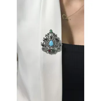 Souprava šperků Brož XZ459-191 stříbrná + modrá UNI