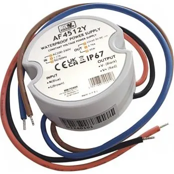 Napájecí zdroj pro osvětlení MW Power AF4512Y: Kulatý LED zdroj 45W 12V/3.75A IP67 – Vejde se do krabice Ø60mm
