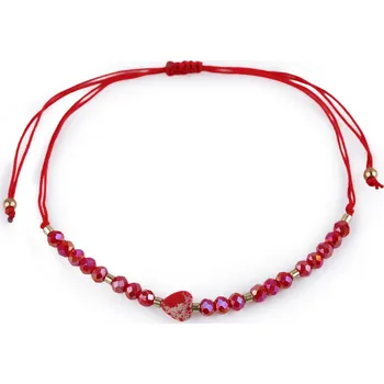 Náramek Náramek shamballa srdce a broušené korálky s AB efektem, malé, 1 červená