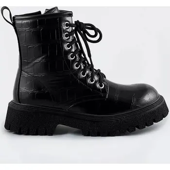 Dámská obuv Černé dámské šněrovací boty "krokodýl" (A9897) odstíny černé XL (42)