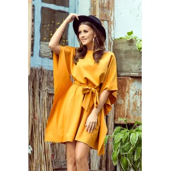 Dámské oblečení SOFIA - Dámské motýlkové šaty v medové barvě 287-1 2XL/3XL