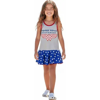 Dívčí oblečení Šedo-modro-červené dívčí letní šaty Wonder Woman Velikost: 140