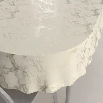 ubrus Sametový oválný ubrus Isabela IBL-017 Zlatý/kouřový mramor na smetanovém 50x100 cm