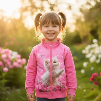 Dívčí mikina Dívčí mikina Kugo SM3630 růžová s kočičkou