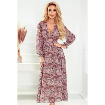 Dámské oblečení Dámské šifonové midi šaty s hnědým vzorem "boho" 378-1 XS